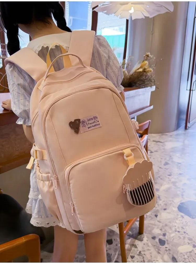 Tas Ransel Wanita Bahan Nylon Polos Warna Putih Bentuk Kotak Tali Lebar Stok China