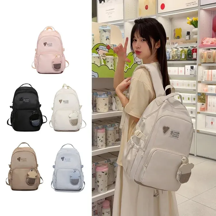 Tas Ransel Wanita Bahan Nylon Polos Warna Putih Bentuk Kotak Tali Lebar Stok China