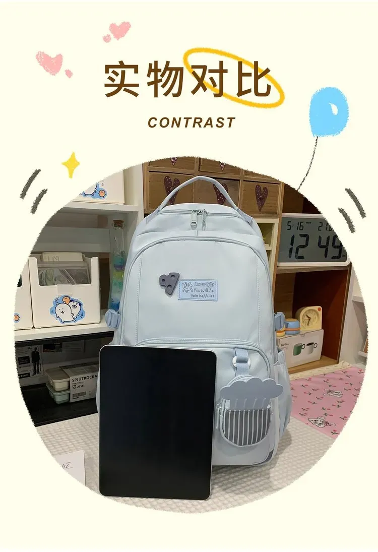Tas Ransel Wanita Bahan Nylon Polos Warna Putih Bentuk Kotak Tali Lebar Stok China