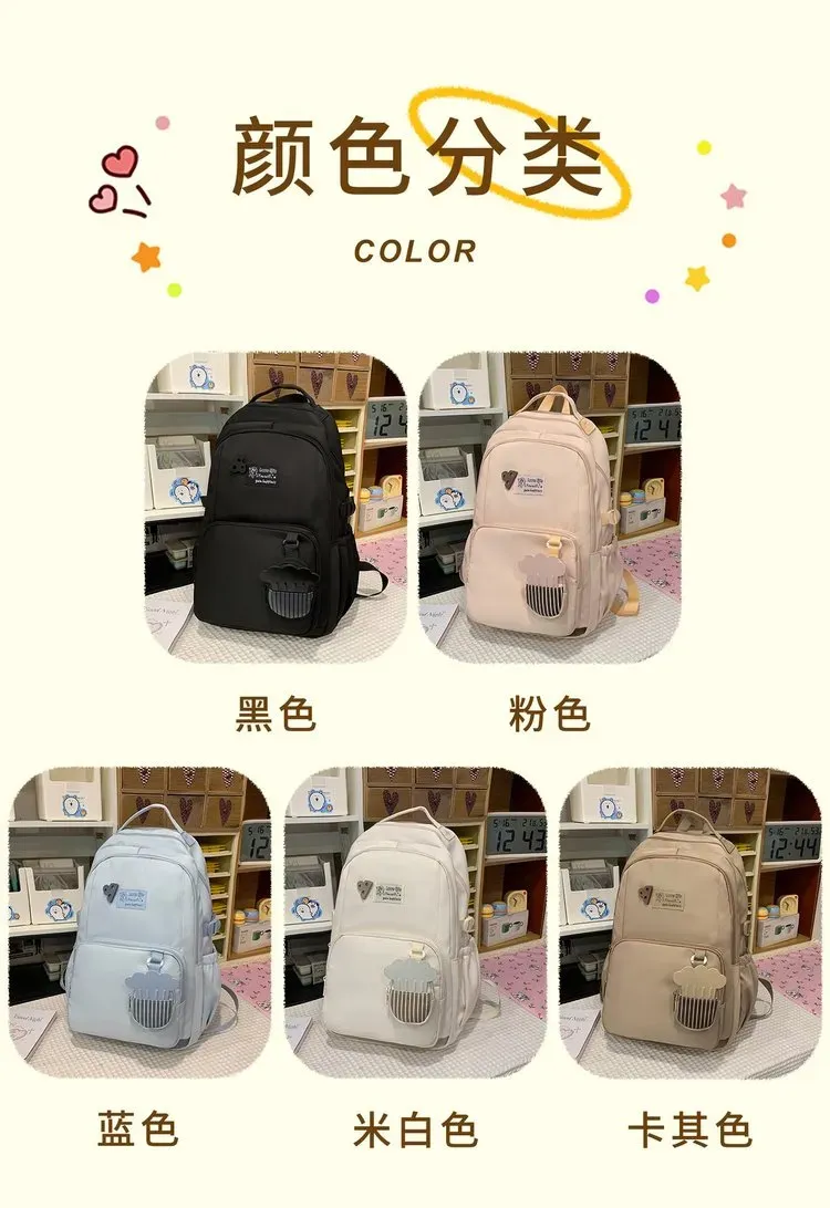Tas Ransel Wanita Bahan Nylon Polos Warna Putih Bentuk Kotak Tali Lebar Stok China