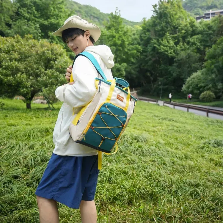 Tas Ransel Wanita Bahan Nylon Polos Warna Biru Bentuk Kotak Tali Lebar Resleting untuk Jualan