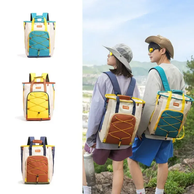 Tas Ransel Wanita Bahan Nylon Polos Warna Biru Bentuk Kotak Tali Lebar Resleting untuk Jualan