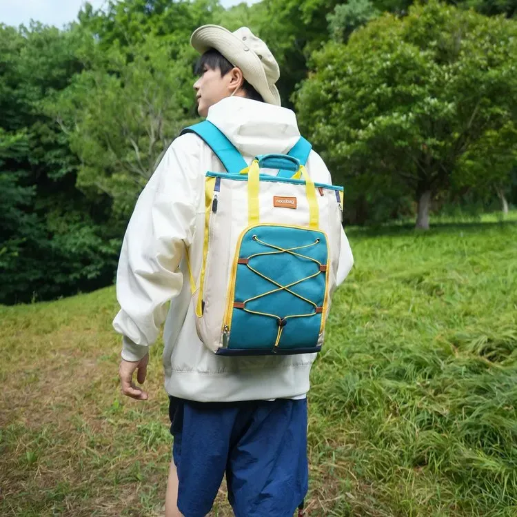 Tas Ransel Wanita Bahan Nylon Polos Warna Biru Bentuk Kotak Tali Lebar Resleting untuk Jualan
