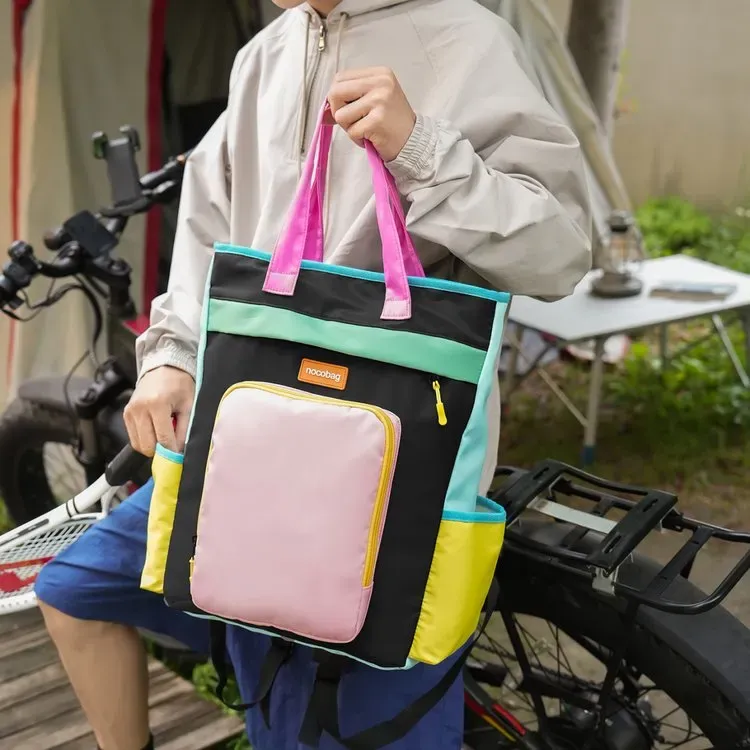 Tas Ransel Wanita Bahan Nylon Polos Bentuk Kotak Tali Panjang Resleting Grosir Import