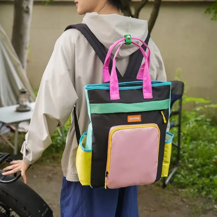Tas Ransel Wanita Bahan Nylon Polos Bentuk Kotak Tali Panjang Resleting Grosir Import