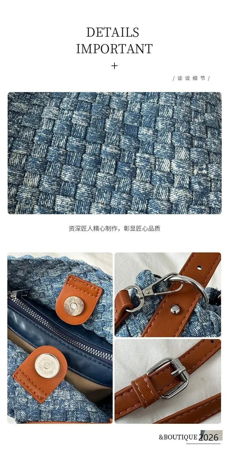 Tas Selempang Wanita Bahan PU Sintetis Tekstur Anyam Warna Biru Bentuk Kotak Grosir Import