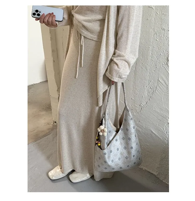 Tas Selempang Wanita Bahan PU Sintetis Motif Print Warna Putih Model Hobo Tali Koleksi Reseller