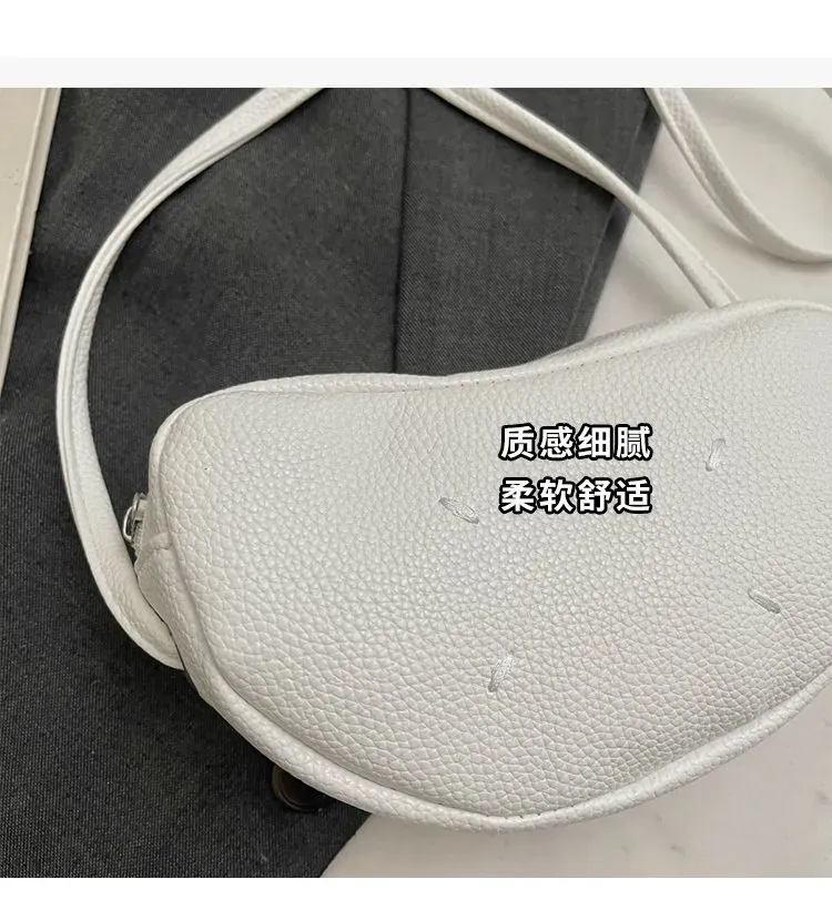 Tas Selempang Wanita Bahan PU Sintetis Polos Bentuk Bulat Tali Panjang Resleting untuk Reseller