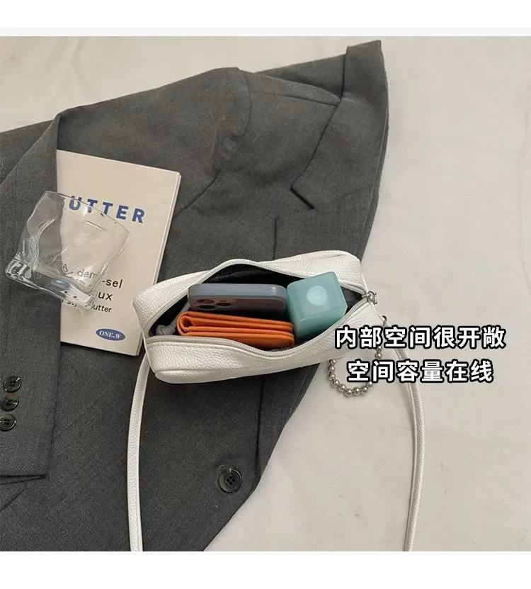 Tas Selempang Wanita Bahan PU Sintetis Polos Bentuk Bulat Tali Panjang Resleting untuk Reseller