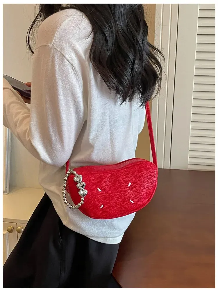 Tas Selempang Wanita Bahan PU Sintetis Polos Bentuk Bulat Tali Panjang Resleting untuk Reseller