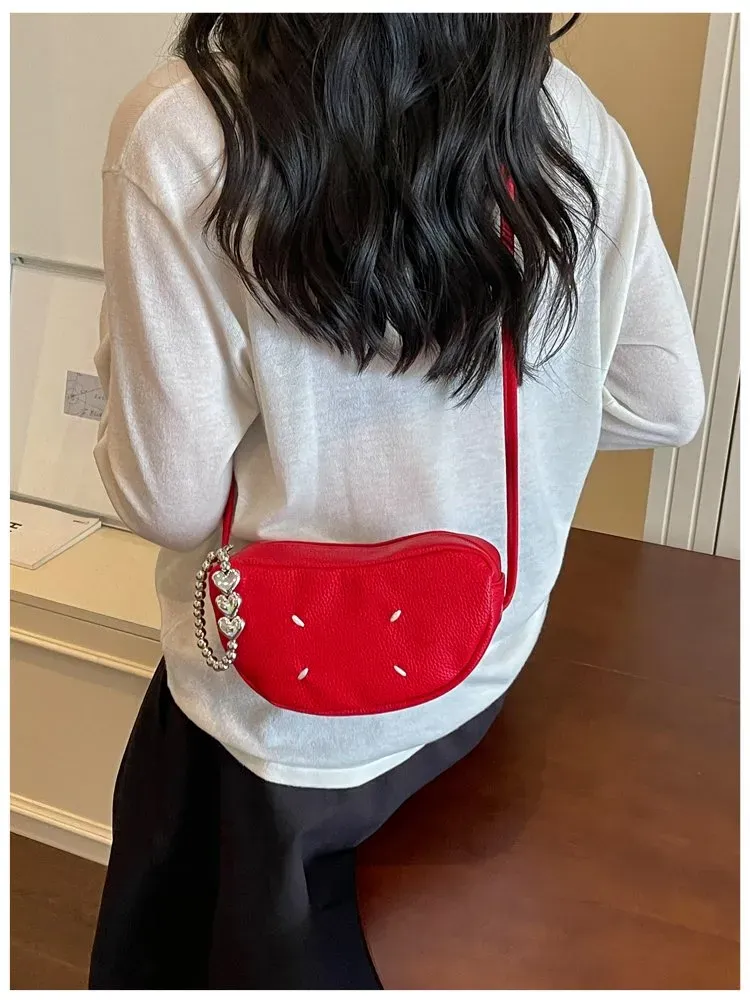 Tas Selempang Wanita Bahan PU Sintetis Polos Bentuk Bulat Tali Panjang Resleting untuk Reseller