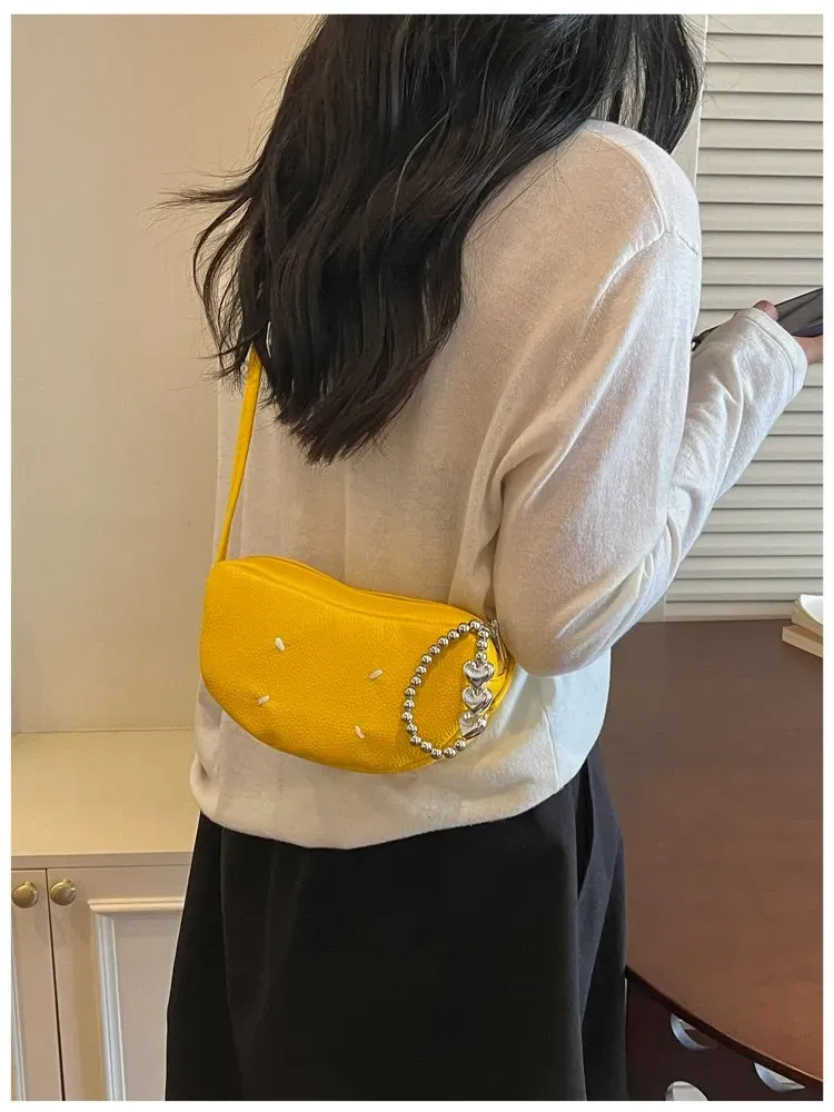 Tas Selempang Wanita Bahan PU Sintetis Polos Bentuk Bulat Tali Panjang Resleting untuk Reseller