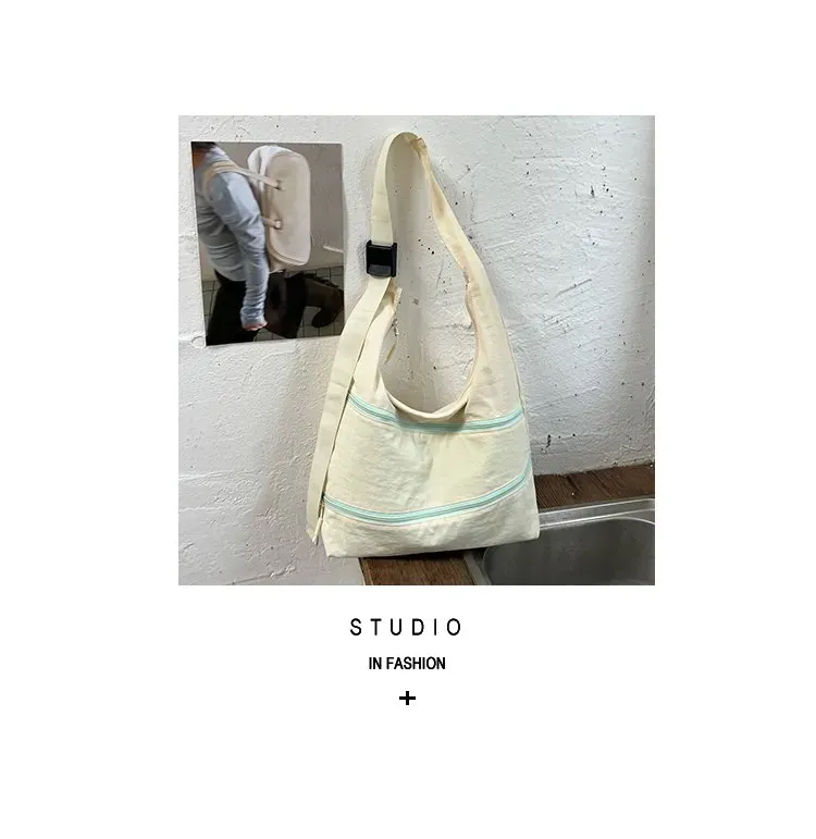 Tas Selempang Wanita Bahan Kain Polos Model Hobo Tali Panjang Resleting Grosir Import