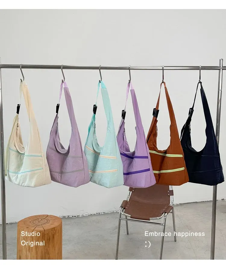 Tas Selempang Wanita Bahan Kain Polos Model Hobo Tali Panjang Resleting Grosir Import