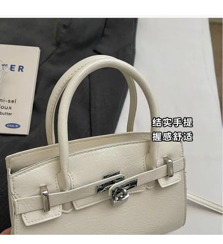 Tas Selempang Wanita Bahan PU Sintetis Polos Warna Putih Bentuk Kotak Tali untuk Reseller