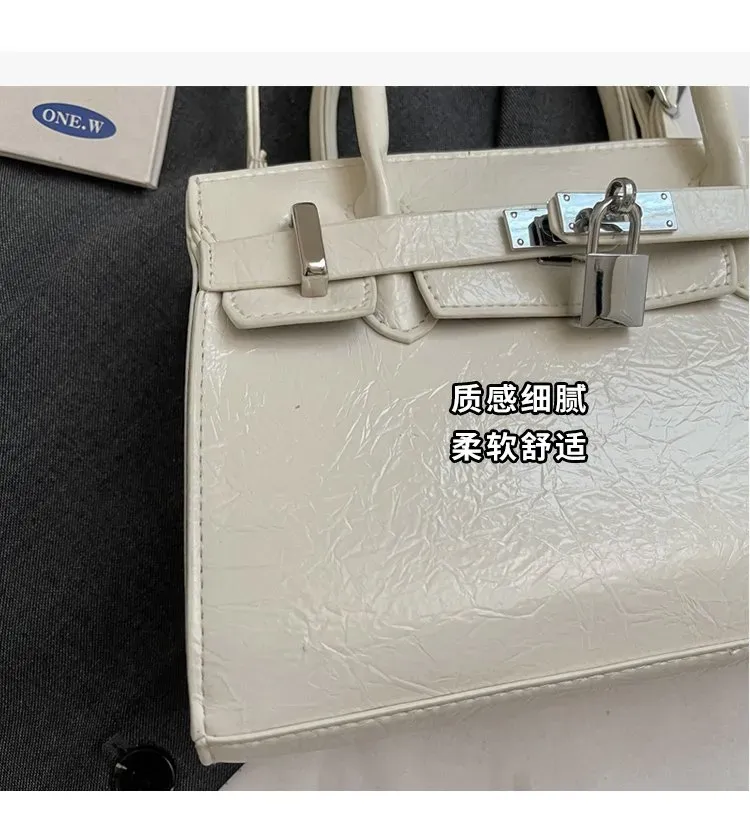 Tas Selempang Wanita Bahan PU Sintetis Polos Warna Putih Bentuk Kotak Tali untuk Reseller