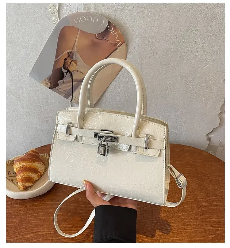Tas Selempang Wanita Bahan PU Sintetis Polos Warna Putih Bentuk Kotak Tali untuk Reseller