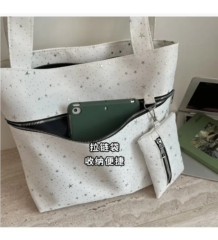 Tas Selempang Wanita Bahan PU Sintetis Motif Print Warna Putih Bentuk Kotak Tali Pilihan