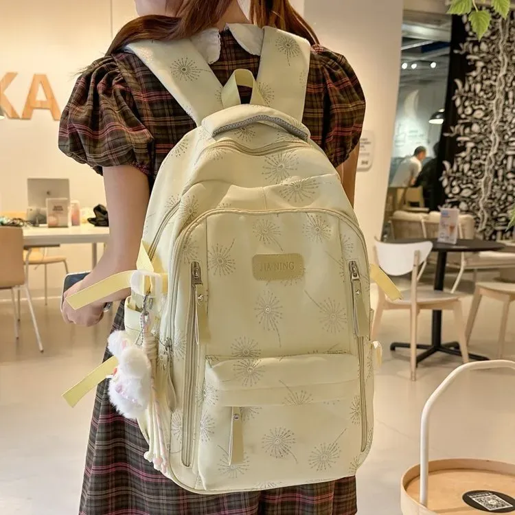 Tas Ransel Wanita Bahan Nylon Motif Print Warna Pink Bentuk Kotak Tali Lebar Resleting Grosir