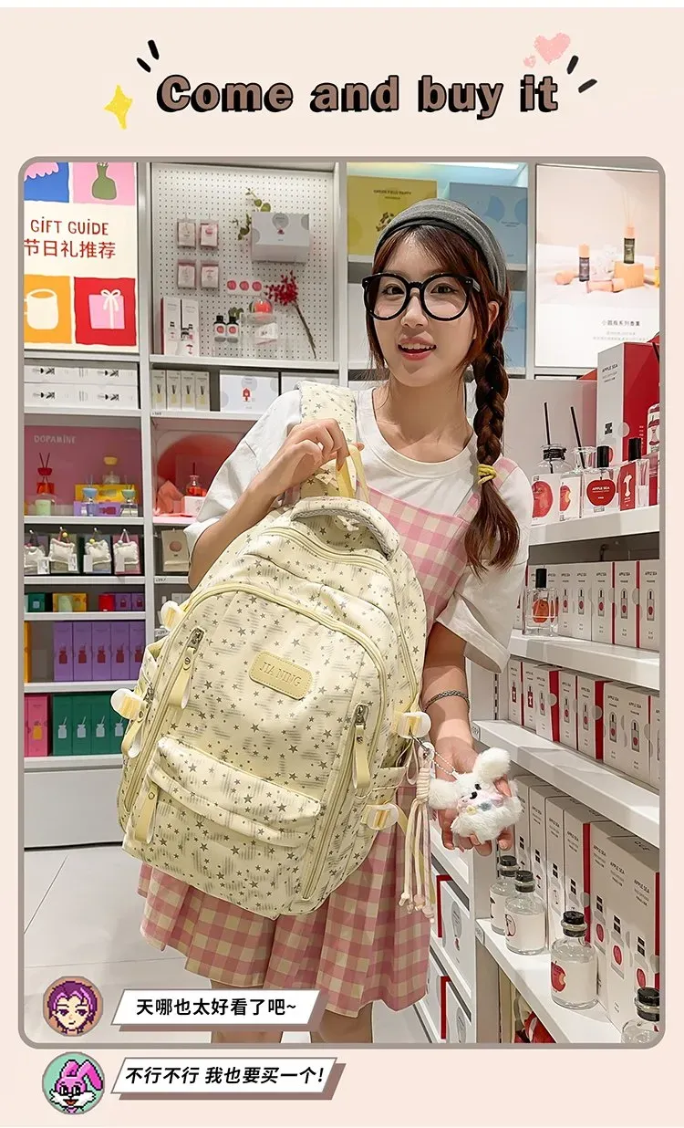 Tas Ransel Wanita Bahan Nylon Motif Print Warna Hitam Bentuk Kotak Tali Lebar Resleting Grosir