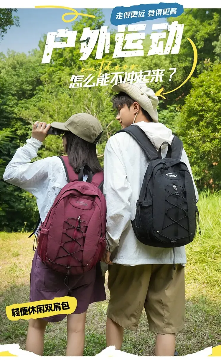 Tas Ransel Wanita Bahan Nylon Polos Warna Abu-Abu Bentuk Kotak Tali Serut Resleting Grosir