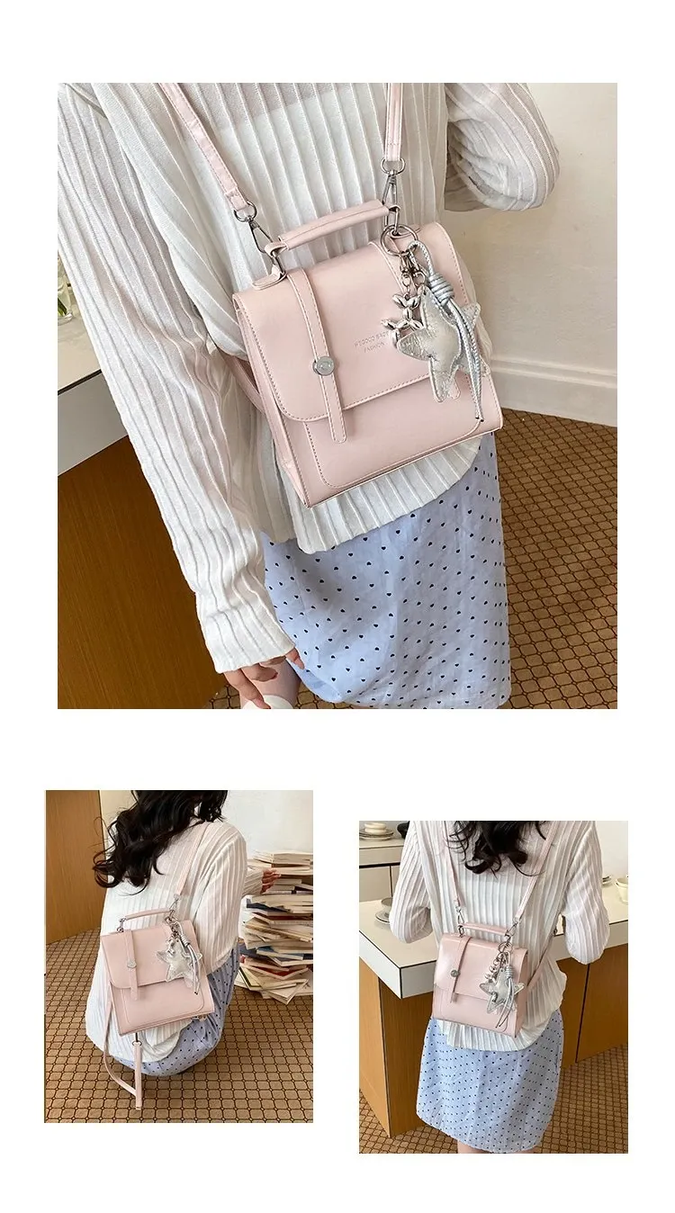 Tas Selempang Wanita Bahan PU Sintetis Polos Warna Pink Bentuk Kotak Tali Resleting Grosir