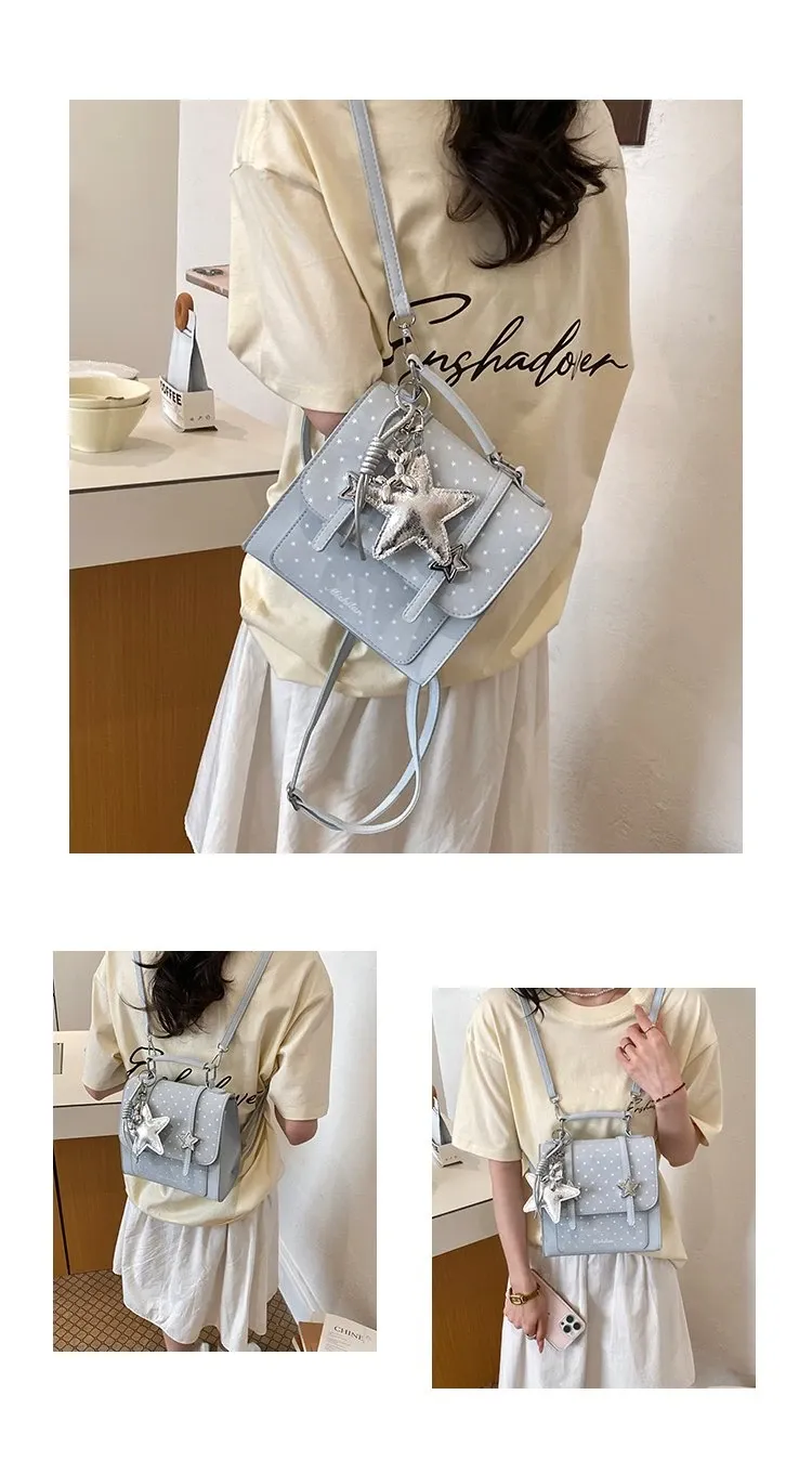 Tas Selempang Wanita Bahan PU Sintetis Motif Polkadot Warna Putih Bentuk Kotak untuk Toko