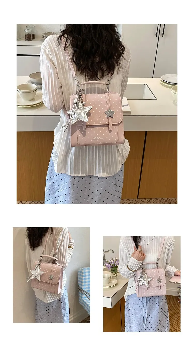 Tas Selempang Wanita Bahan PU Sintetis Motif Polkadot Warna Putih Bentuk Kotak untuk Toko