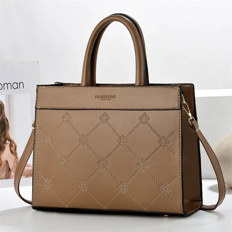 Tas Tote Wanita Bahan PU Sintetis Motif Print Warna Pink Bentuk Kotak Tali Grosir Import