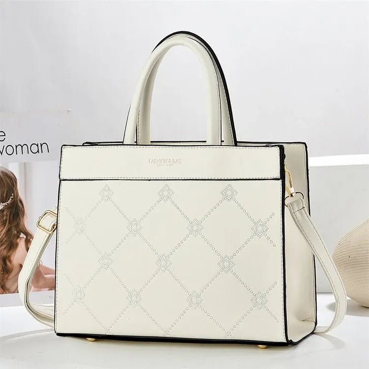 Tas Tote Wanita Bahan PU Sintetis Motif Print Warna Pink Bentuk Kotak Tali Grosir Import
