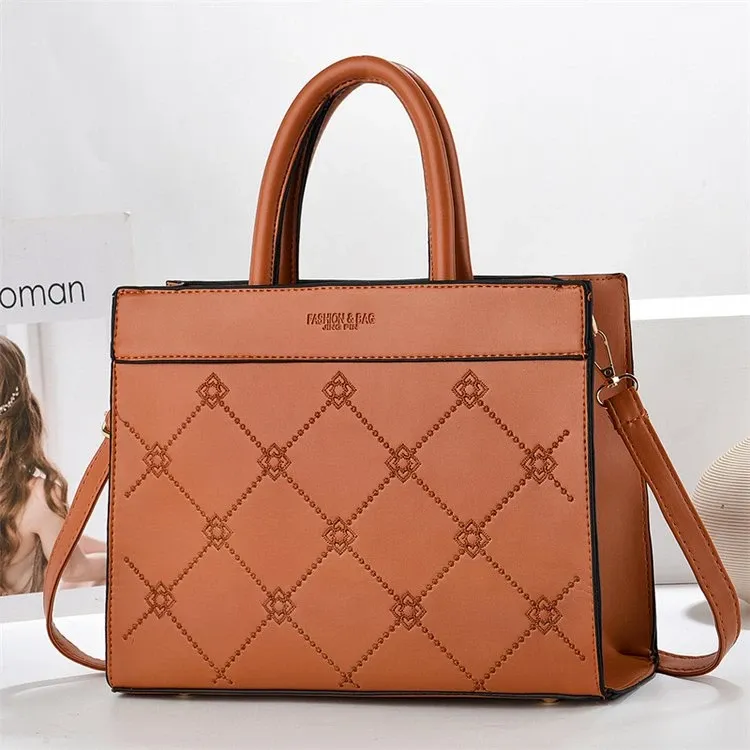 Tas Tote Wanita Bahan PU Sintetis Motif Print Warna Pink Bentuk Kotak Tali Grosir Import