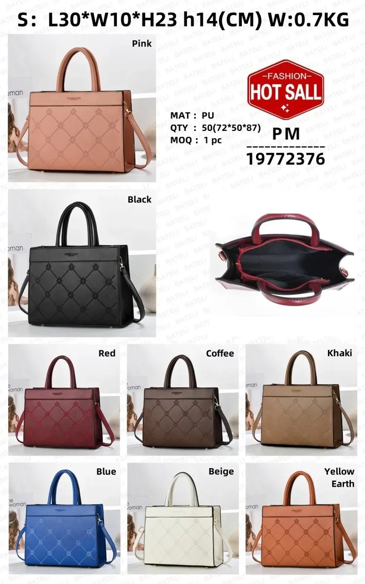 Tas Tote Wanita Bahan PU Sintetis Motif Print Warna Pink Bentuk Kotak Tali Grosir Import