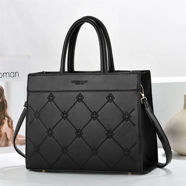 Tas Tote Wanita Bahan PU Sintetis Motif Print Warna Pink Bentuk Kotak Tali Grosir Import