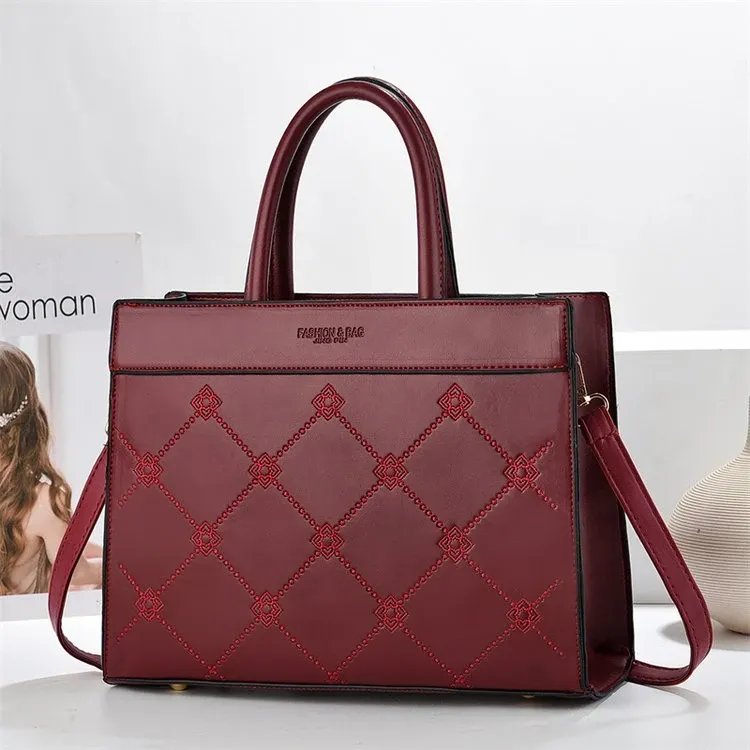 Tas Tote Wanita Bahan PU Sintetis Motif Print Warna Pink Bentuk Kotak Tali Grosir Import