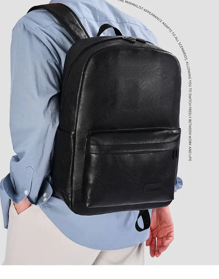 Tas Ransel Pria Bahan PU Sintetis Polos Warna Hitam Bentuk Kotak Tali Lebar Resleting Grosir
