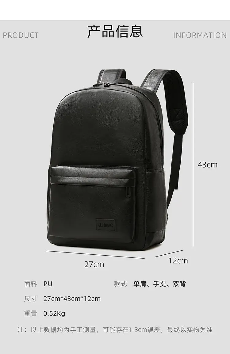 Tas Ransel Pria Bahan PU Sintetis Polos Warna Hitam Bentuk Kotak Tali Lebar Resleting Grosir
