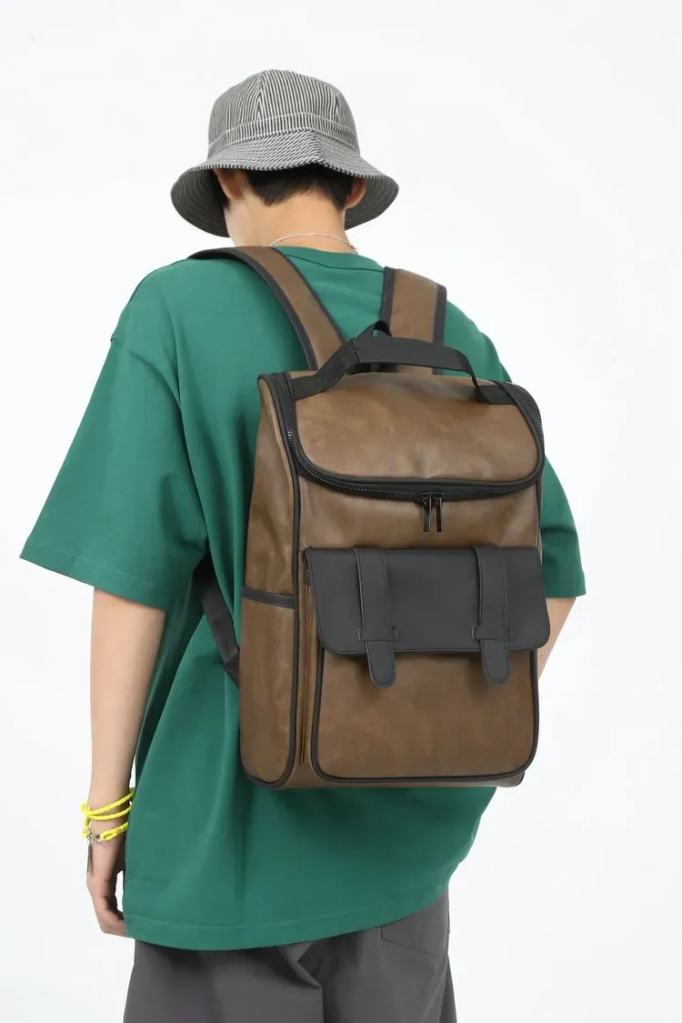 Tas Ransel Pria Bahan PU Sintetis Polos Bentuk Kotak Tali Panjang Resleting Grosir Import