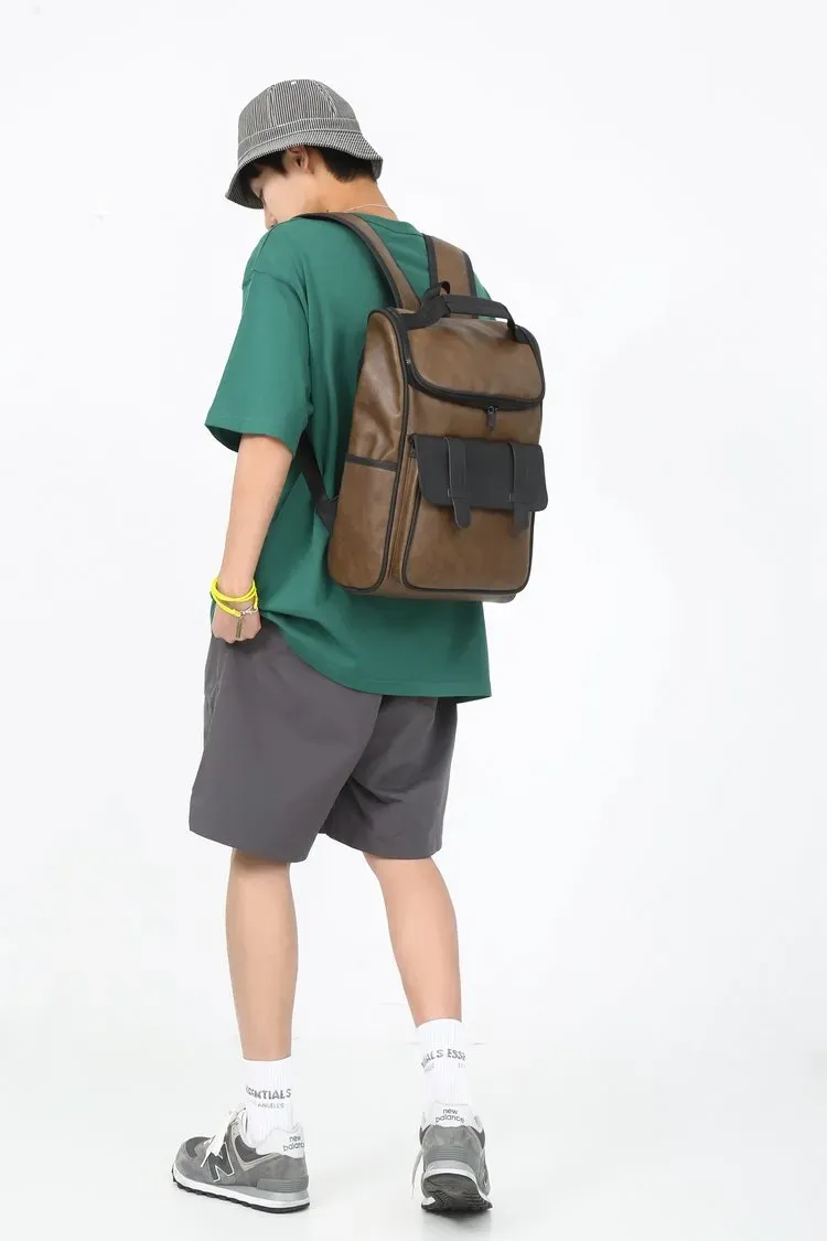 Tas Ransel Pria Bahan PU Sintetis Polos Bentuk Kotak Tali Panjang Resleting Grosir Import