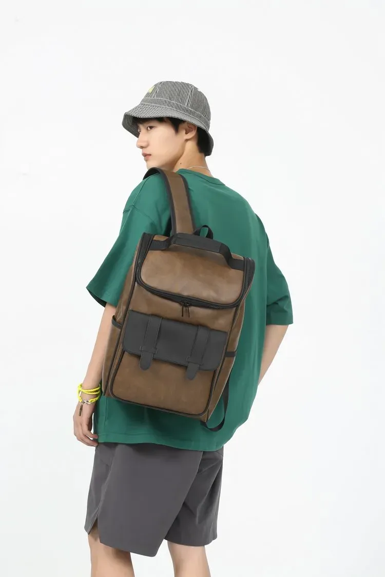 Tas Ransel Pria Bahan PU Sintetis Polos Bentuk Kotak Tali Panjang Resleting Grosir Import
