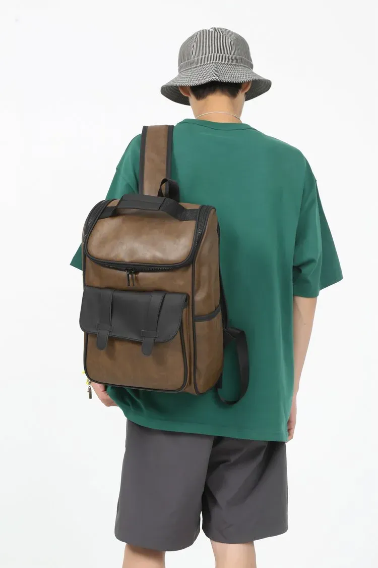 Tas Ransel Pria Bahan PU Sintetis Polos Bentuk Kotak Tali Panjang Resleting Grosir Import