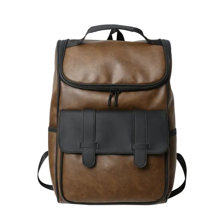 Tas Ransel Pria Bahan PU Sintetis Polos Bentuk Kotak Tali Panjang Resleting Grosir Import