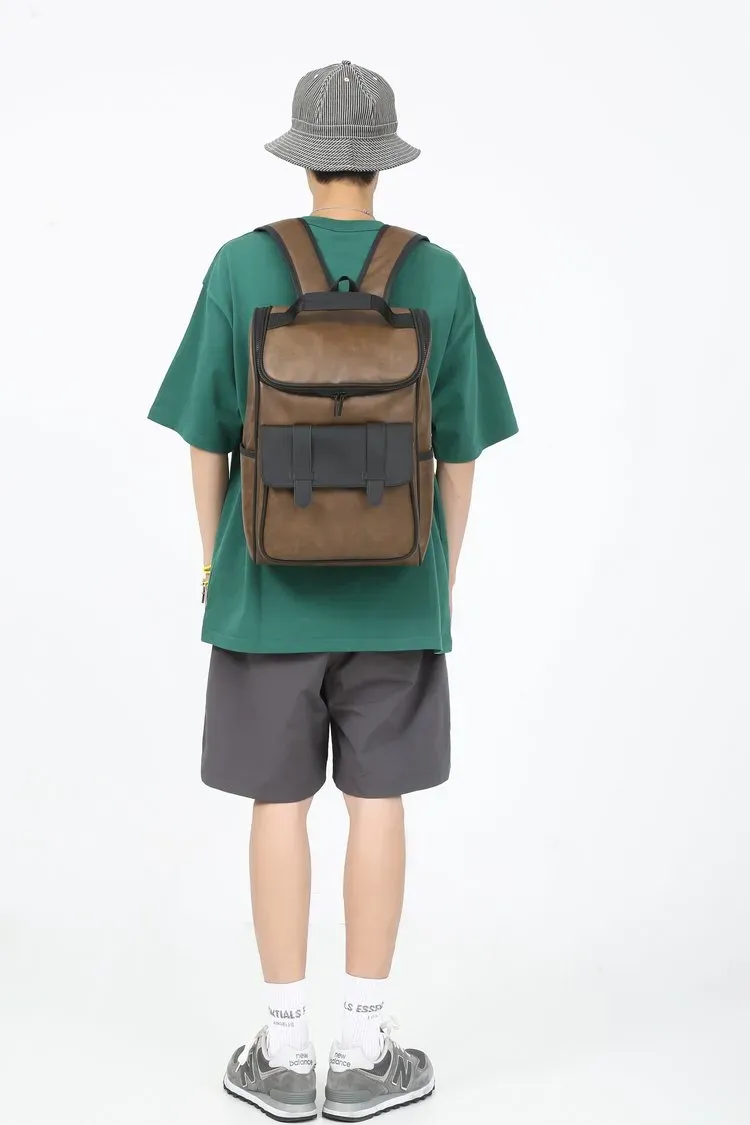 Tas Ransel Pria Bahan PU Sintetis Polos Bentuk Kotak Tali Panjang Resleting Grosir Import