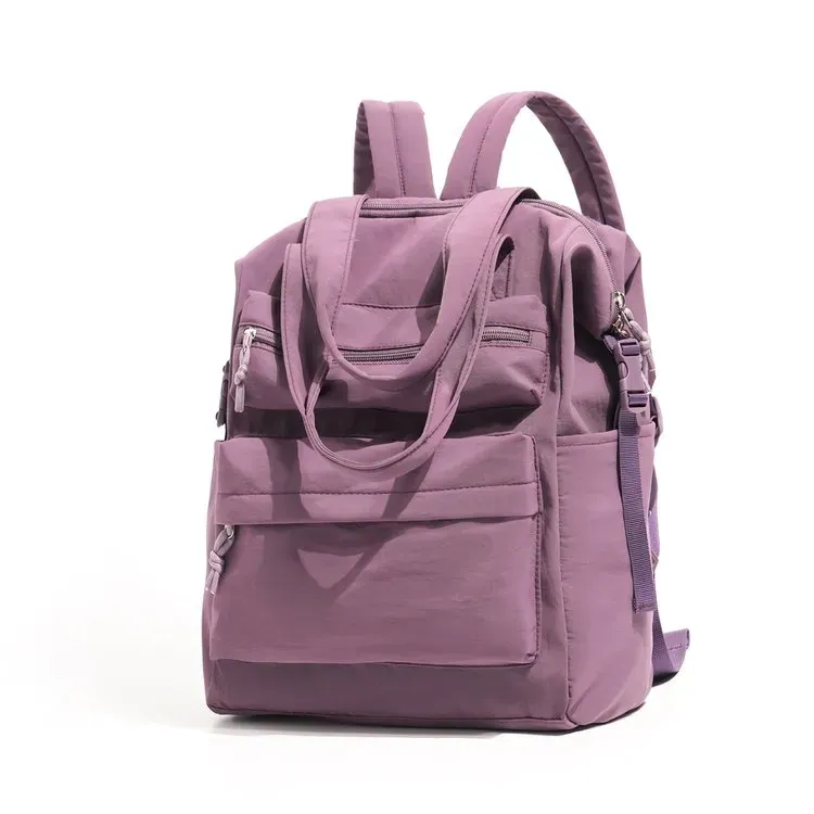 Tas Ransel Wanita Bahan Nylon Polos Warna Hitam Bentuk Kotak Tali Lebar Casual Grosir Import