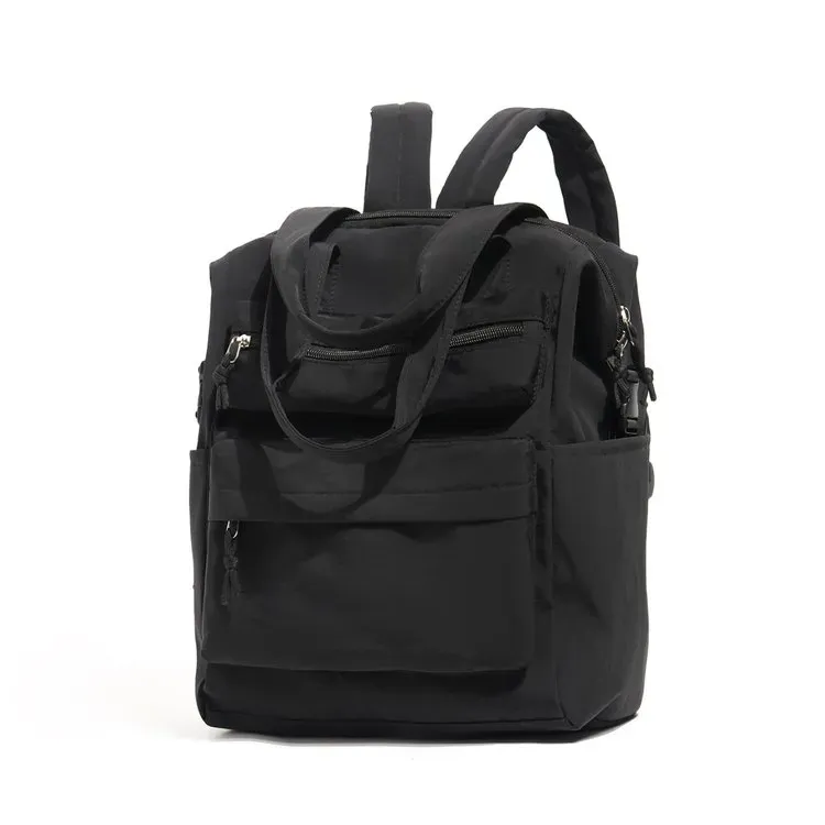 Tas Ransel Wanita Bahan Nylon Polos Warna Hitam Bentuk Kotak Tali Lebar Casual Grosir Import