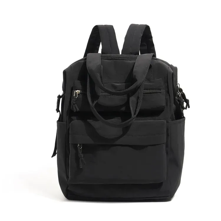 Tas Ransel Wanita Bahan Nylon Polos Warna Hitam Bentuk Kotak Tali Lebar Casual Grosir Import