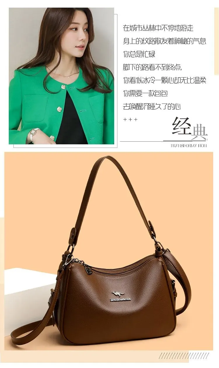 Tas Selempang Wanita Bahan PU Sintetis Polos Warna Hitam Model Hobo Tali Panjang Resleting
