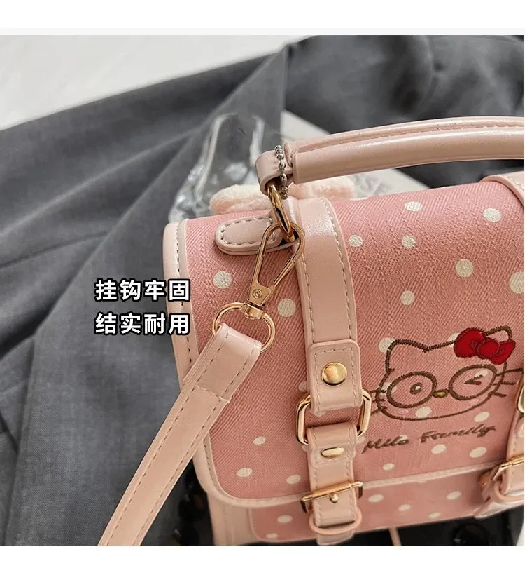 Tas Selempang Wanita Bahan PU Sintetis Motif Polkadot Warna Pink Bentuk Kotak Motif Print