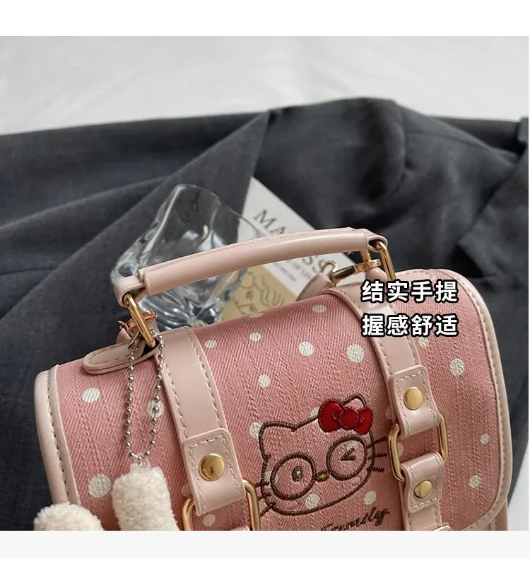 Tas Selempang Wanita Bahan PU Sintetis Motif Polkadot Warna Pink Bentuk Kotak Motif Print