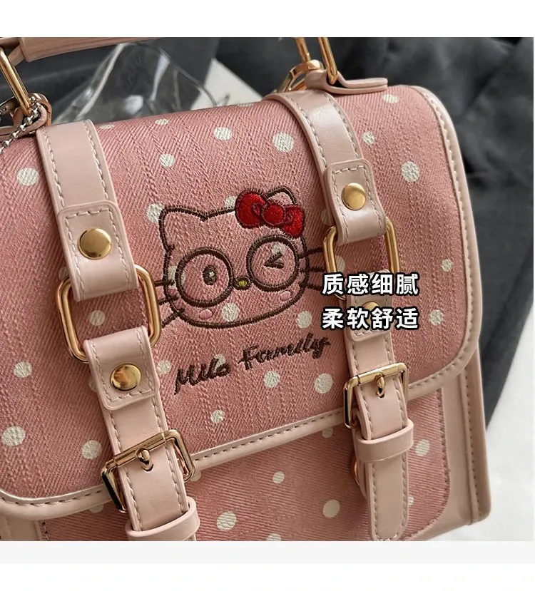 Tas Selempang Wanita Bahan PU Sintetis Motif Polkadot Warna Pink Bentuk Kotak Motif Print