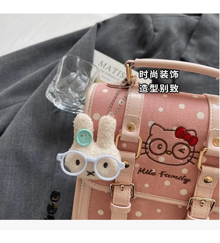 Tas Selempang Wanita Bahan PU Sintetis Motif Polkadot Warna Pink Bentuk Kotak Motif Print